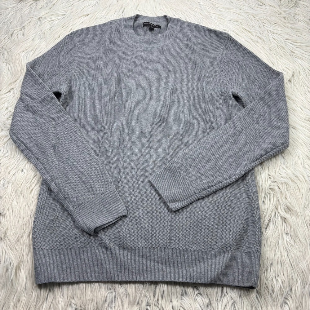 Banana Republic Men's M Gray Ribbed Zig Zag Knit Crew Sweater Prep Heritage Cott